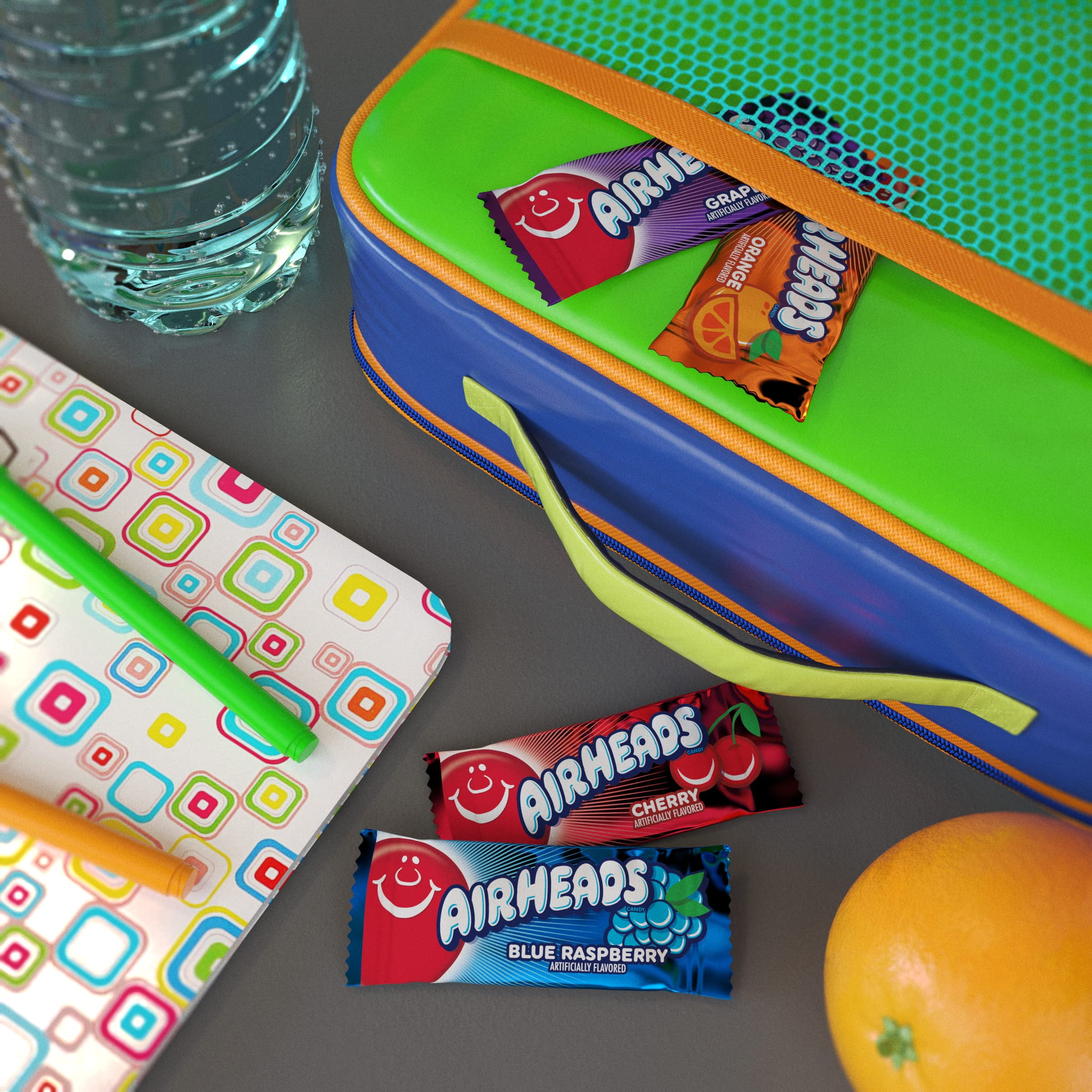 Airheads Candy Mini Bars, Blue Raspberry Flavor, Individually Wrapped, Bulk Box, Non Melting, Party, 5 Pound Bag