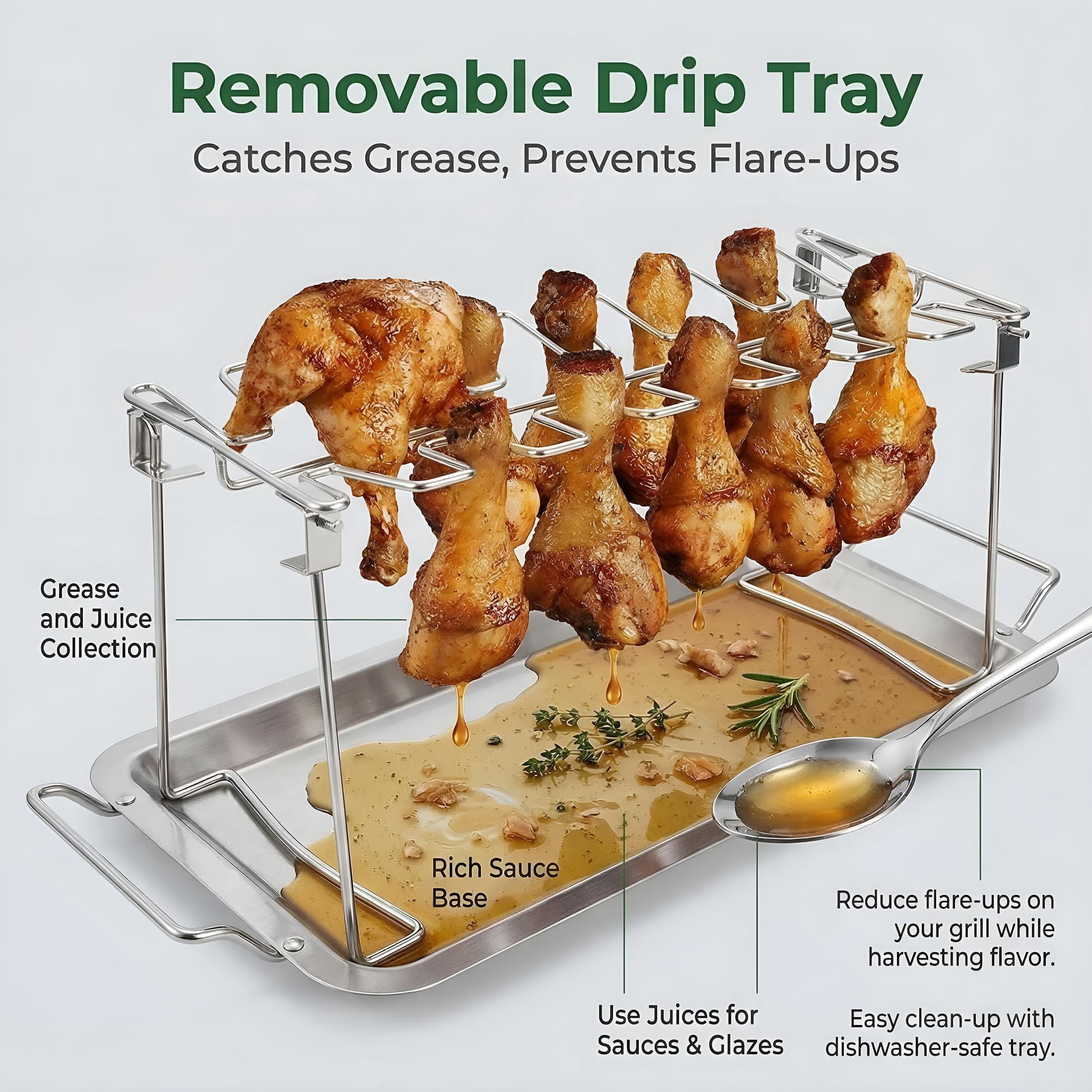 ACDANC Stainless Steel Cooking Roasting Rack with Drip Pan - 14-Slot Holder for Chicken Legs & Wings,for Smoker,Grill,Oven & Bbq