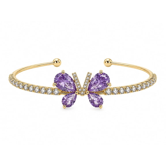 Violet Wings Crystal Cuff Bracelet for Women, Gold-Tone Purple Butterfly Open Cuff