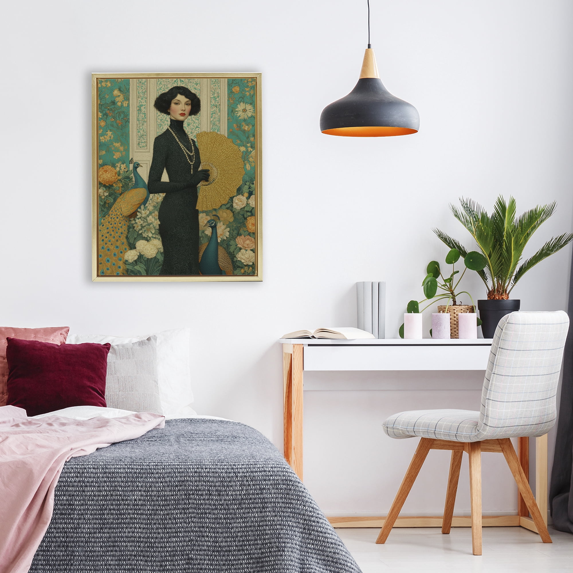 Stupell Industries Floral Velvet Reign Gold Framed Floater Canvas Wall Art, design by A Barefoot Stylist
