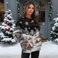 thumbnail image 2 of SCRAWLGOD Christmas Day Womens Casual Crew Neck Sweatshirt with Pockets Oversized Comfy Long Sleeve Lightweight Pullover Drop Shoulder Tops Fall Clothes, House Snow Christmas Tree Print, S, 2 of 7