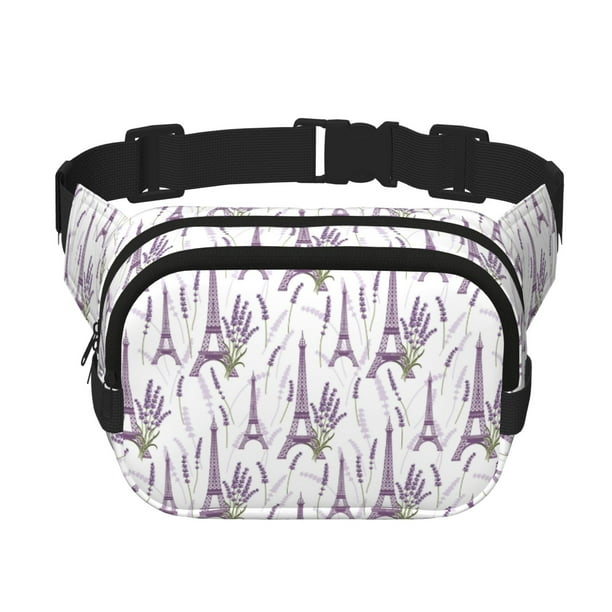 Fotbe Lavender Flowers Cangurera Cuadrada con Estampado de Doble Capa, Bolsa de Cintura Ajustable Mini para Hombres y Mujeres