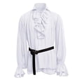 thumbnail image 3 of Camisa Medieval renacentista para hombre, camisa con cuello levantado, pantalones pirata, blusa suelta, disfraz informal, 3 of 5