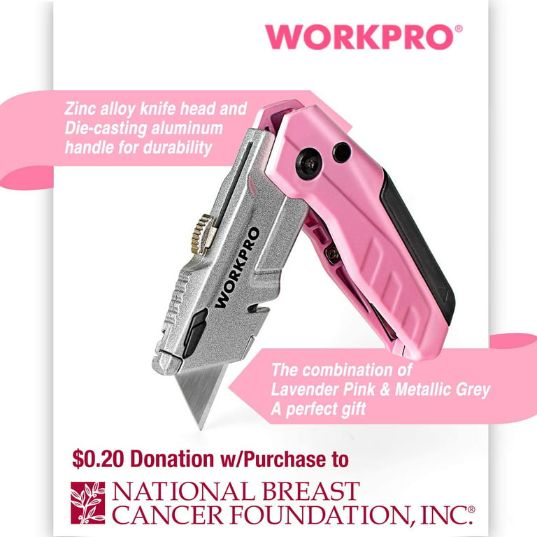 HANZGHOU GREATSTAR INDUSTRIAL WORKPRO Folding Utility Knife, Quick-Change Pink  Box Cutter with Blade Storage Compartment