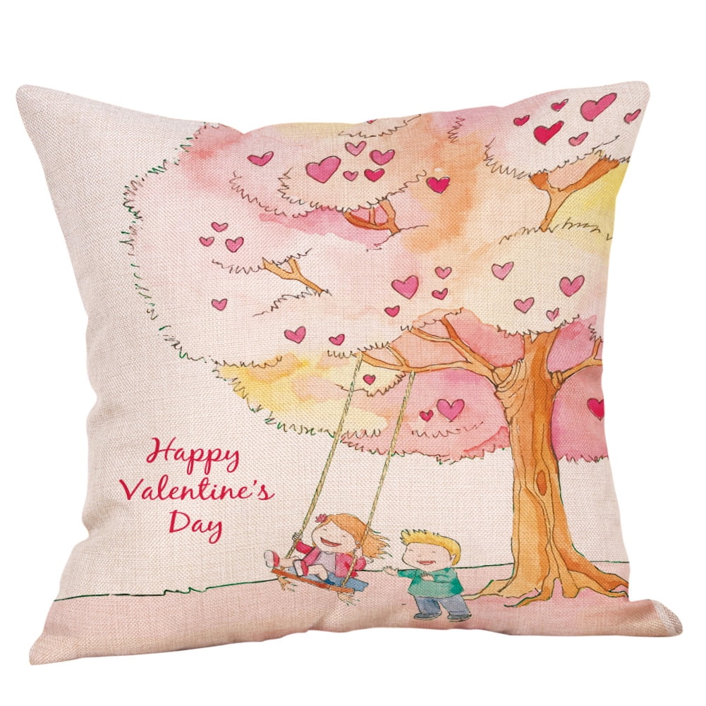 Happy Valentine Pillow Cases Linen Sofa Cushion Cover Home ...