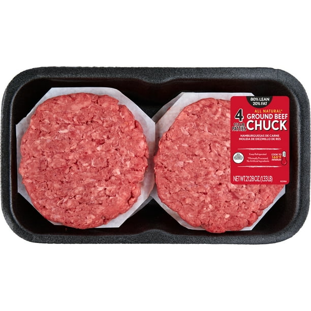 All Natural* 80 Lean/20 Fat Ground Beef Chuck Patties, 4 Count, 1.33