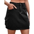 thumbnail image 4 of HUBERY Women Button Up Low Waisted Pocket Solid Color Denim Skirt, 4 of 5