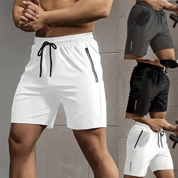 FRSASU Mens Athletic Shorts 5 Inch Quick Dry Gym Workout Shorts Men Lightweight Sports Running Shorts with Zipper Pockets White