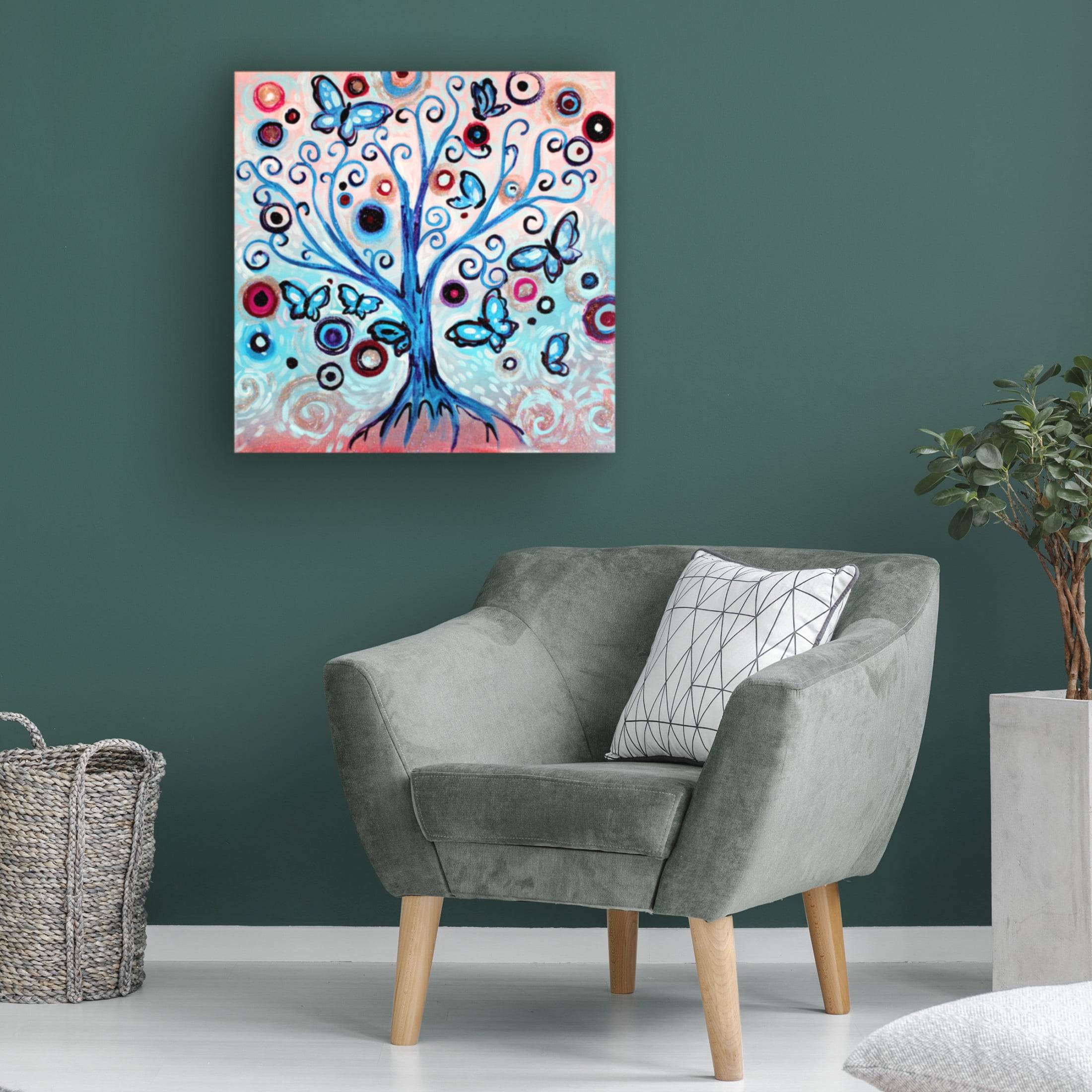 Canvas Wall Art - Natasha Wescoat 'Blue Butterfly Tree' Wall Art for Living Room, Bedroom, or Office Décor by Trademark Fine Art - 14 x 14 Inches
