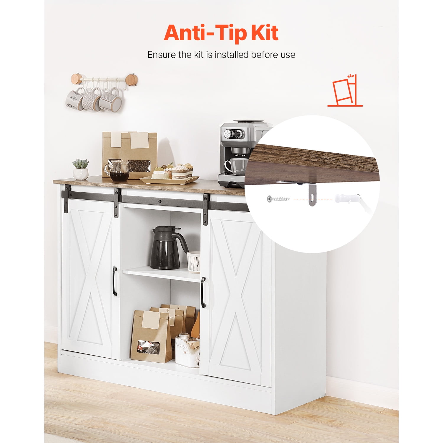 KFFKFF Beverage Station Cabinet, Dimensions 41.8 x 15.8 x 32.1 in, Rustic Beverage Station Cabinet with Triple Layer Storage, Beverage Station Table with Sliding Doors, Rustic Buffet Sideboard
