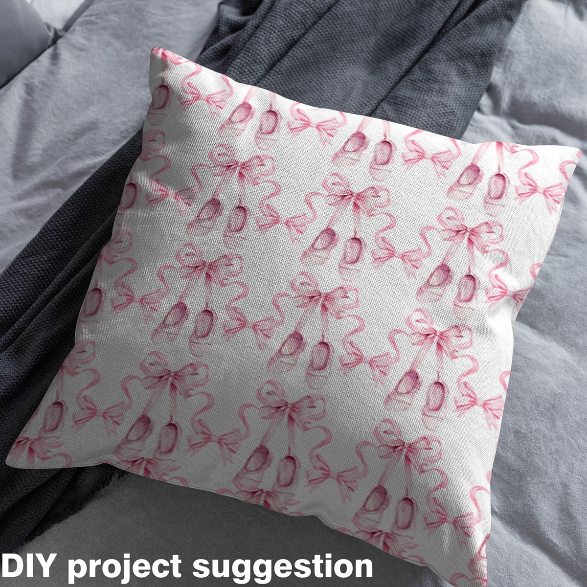 Feelyou Pink Bowknot Shoes Fabric by the Yard 3 Yards, Princess Ballet Room Decor Fabric by the Yard, Girls Kawaii Ribbon Fabric for Sewing, Microfiber Bedroom Decor