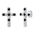thumbnail image 1 of Dazzlingrock Collection Round Black Diamond 5 Stone Religious Cross Pushback Stud Earrings for Women (0.53 ctw, Color Black, Clarity Opaque) in 18K White Gold, 1 of 4