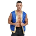 thumbnail image 3 of Aislor Mens Halloween Toad Vest Open Front Shiny Trim Cartoon Captain Waistcoat Royal Blue XXL, 3 of 7