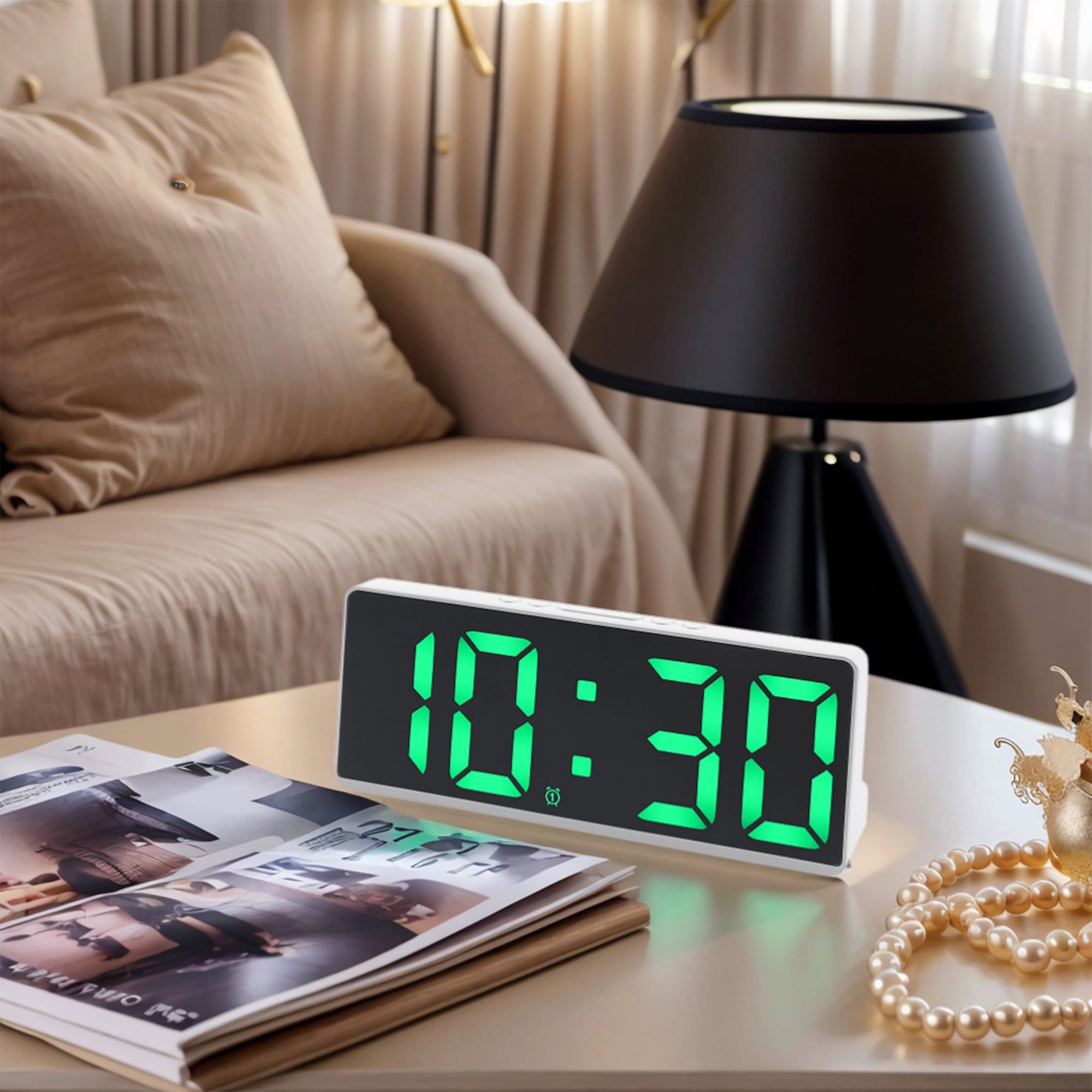 Unique Bargains Alarm Clock White Housing and Green Light 6.1"L x 0.9"W x 2.5"H