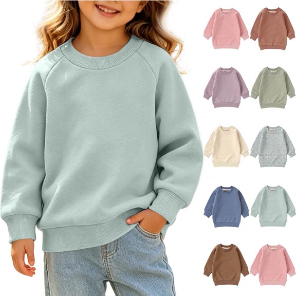 MexChoioe Kids Basic Crew Neck Sweatshirt Long Sleeve Raglan Sleeve Pullover Loose Cut Fall Winter Everyday Wear for Boys and Girls