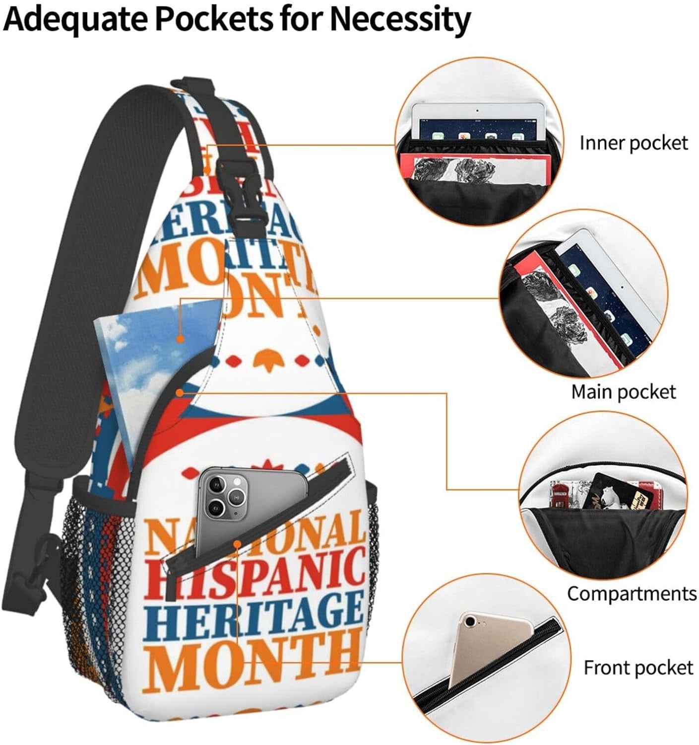 Mes Nacional De La Herencia Hispana Hispanic Heritage Month Sling Bag Crossbody Hiking Travel Chest Bags Backpack Shoulder Daypack for Women Men