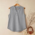 thumbnail image 2 of Women Cotton Linen Tank Top Button V Neck Sleeveless Plus Size Loose Tunic Tops with Button Casual Summer Tees (L, Gray), 2 of 7