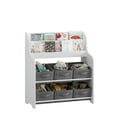 thumbnail image 3 of Noble House Kids Bookshelf with Fabric Bins, Front-Facing Book and Toy Organizer for Nursery or Playroom, White & Gray, 3 of 14
