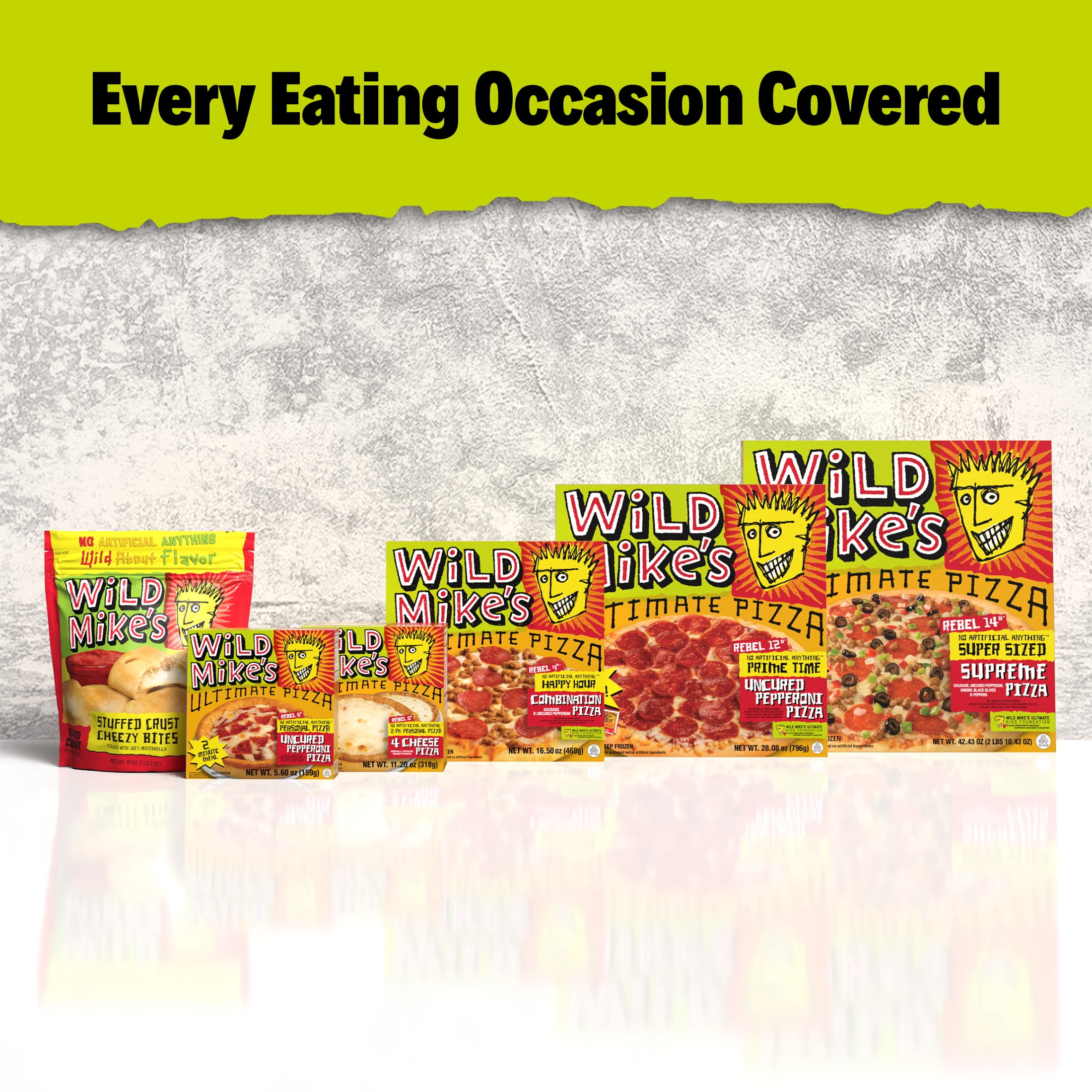 Wild Mike's Ultimate Pizza Super-Sized Pepperoni (Frozen) Marinara Sauce and 4 Cheese Blend.