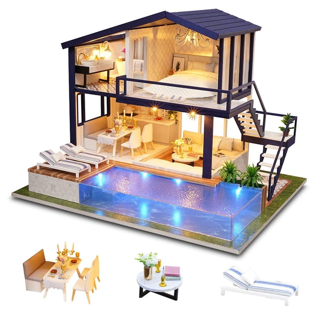 Kit de casa de muñecas en miniatura GudoQi Time Apartment con música 1:24