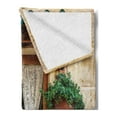 thumbnail image 2 of Shutters Soft Flannel Fleece Throw Blanket, Basket of Flowers Historic Building Window Classic Lace Theme Inside Image, Cozy Plush for Indoor and Outdoor Use, 50" x 70", Beige Green, by Ambesonne, 2 of 5