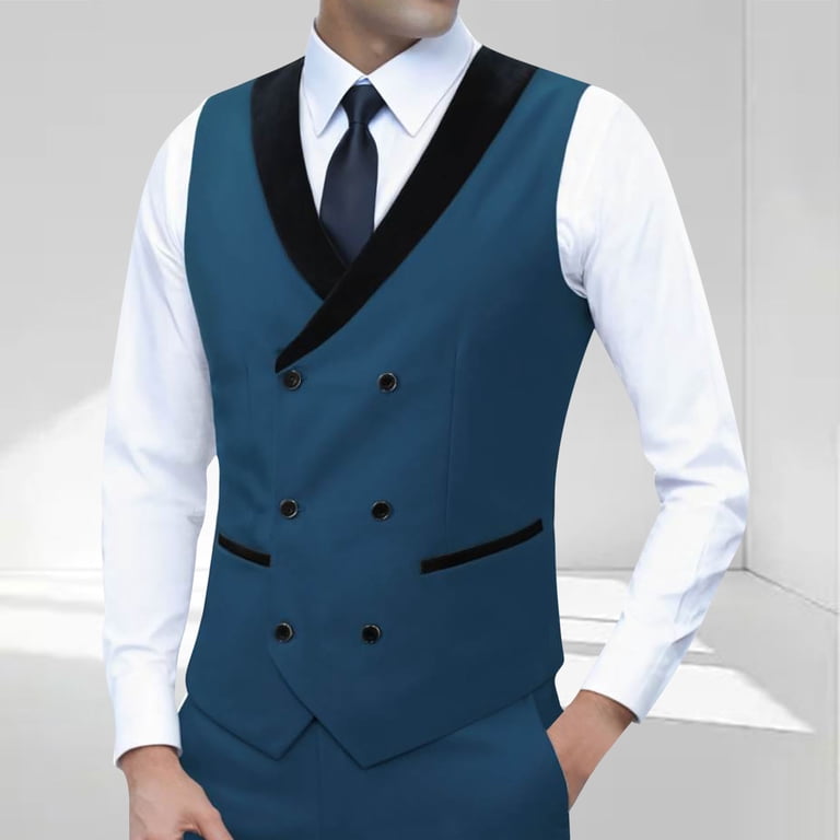 ZCFZJW Fashion Mens Tuxedo Vest Double Breasted Shawl Collar Slim Fit  Waistcoat U Neck Suit Dress Wedding Formal Tuxdeo Navy XXXL - Walmart.com