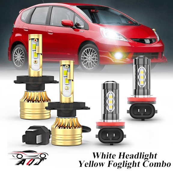 Fit for Honda Fit 2006-2020 – 9004/H3 H11 LED Headlight Combo 4 Pack, 6,000K White 1000,000LM Super Bright Headlight 3500K Amber Yellow Foglight Bulb Set, Premium LED Lamp Upgrade Set