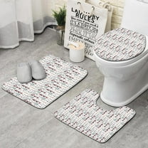 White Christmas Tree Pattern Bathroom Rugs Sets 3 Piece,Toilet Cover Set,Absorbent Non Slip Bathroom Mats Sets with U-Shaped Contour Rug Toilet Rug Set