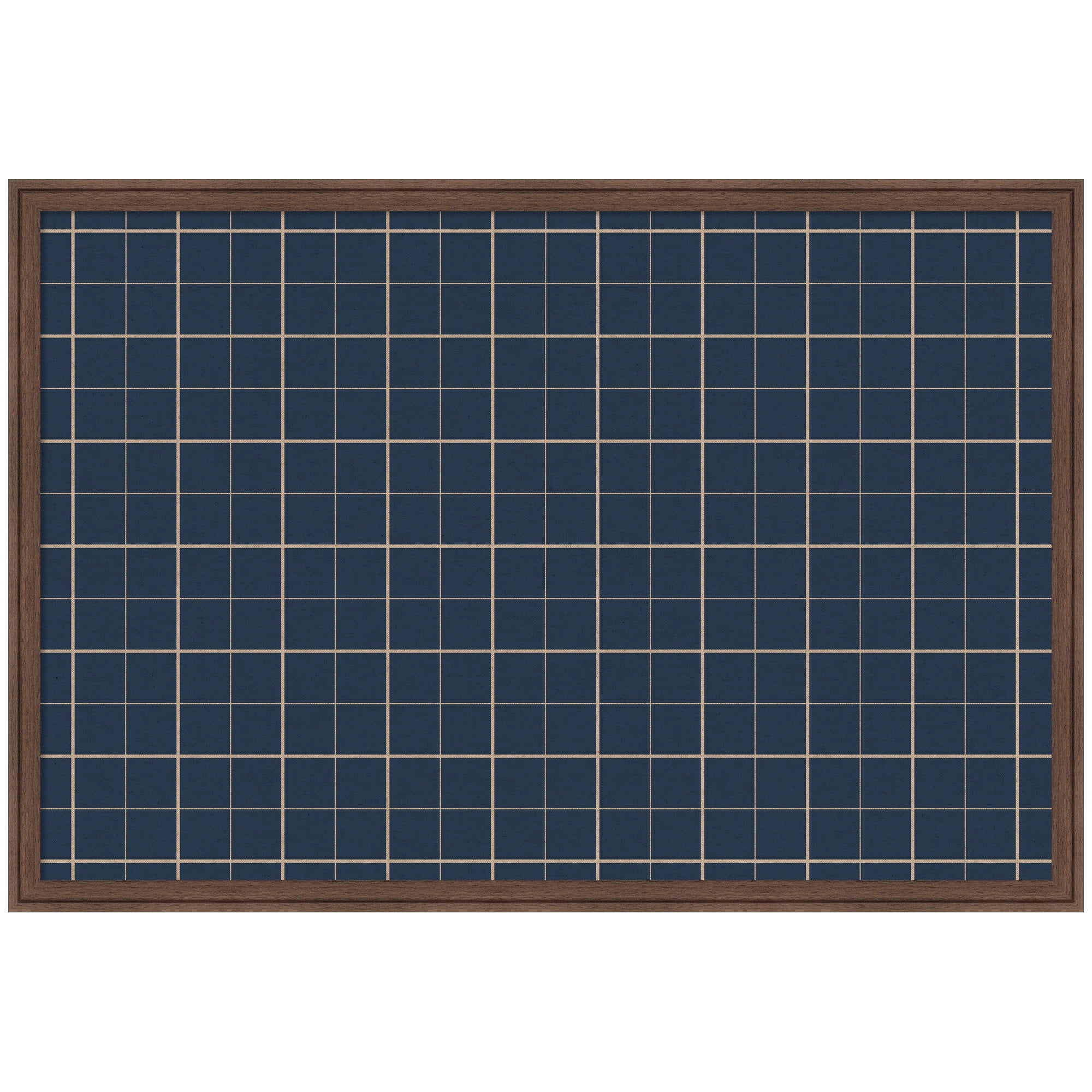 Kate and Laurel Framed Fabric Pinboard 38 x 26, Navy Blue Plaid Printed Linen Classic Bulletin Board for Use as a Vision Board or Wall Organization, Florence Medium Brown Frame