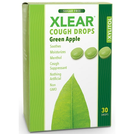 Sugar Free Cough Drops, Natural Green Apple, 30 ct, Sweetened with xylitol to hydrate dry tissues while providing on-the-go oral care By