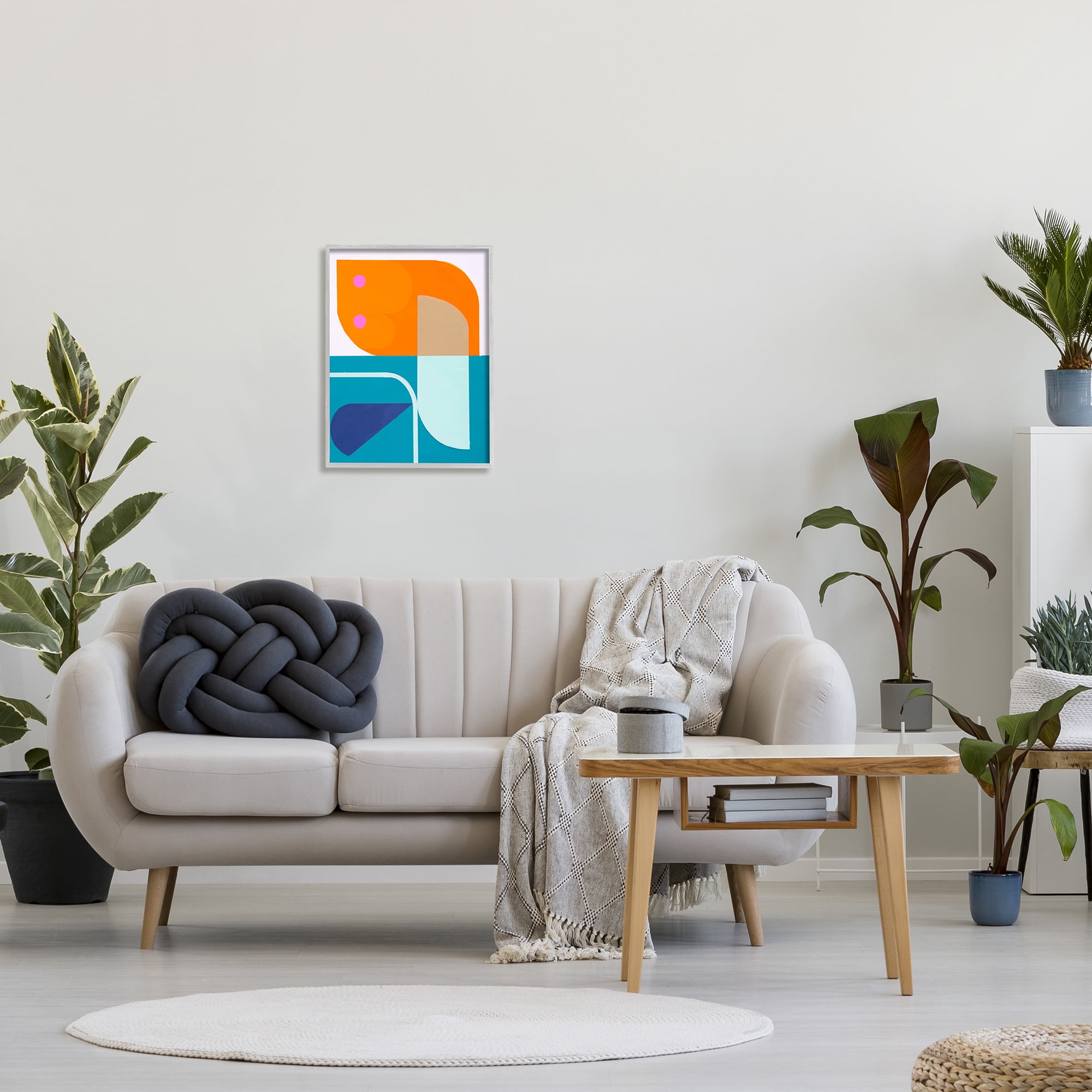 Stupell Industries Orange & Blue Contemporary Abstract Painting Gray Framed Art Print Wall Art, 16 x 20