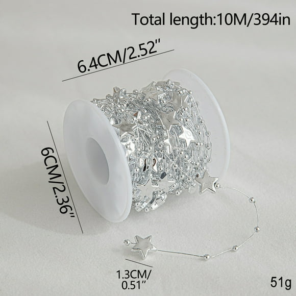 RKSTN un Pendentif Chaîne à Perles Électroplaquée - Argent Étoile à Cinq Branches/10 Mètres Déco Maison