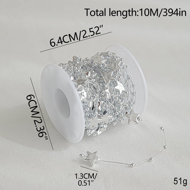 Xihbxyly Cadena de Cuentas Galvanizada, Elegante Adorno para Árbol de Navidad, Decoración de Pared Reutilizable, Versátil para Fiestas Navideñas, Regalo Ideal (Juego de 1 Pieza)