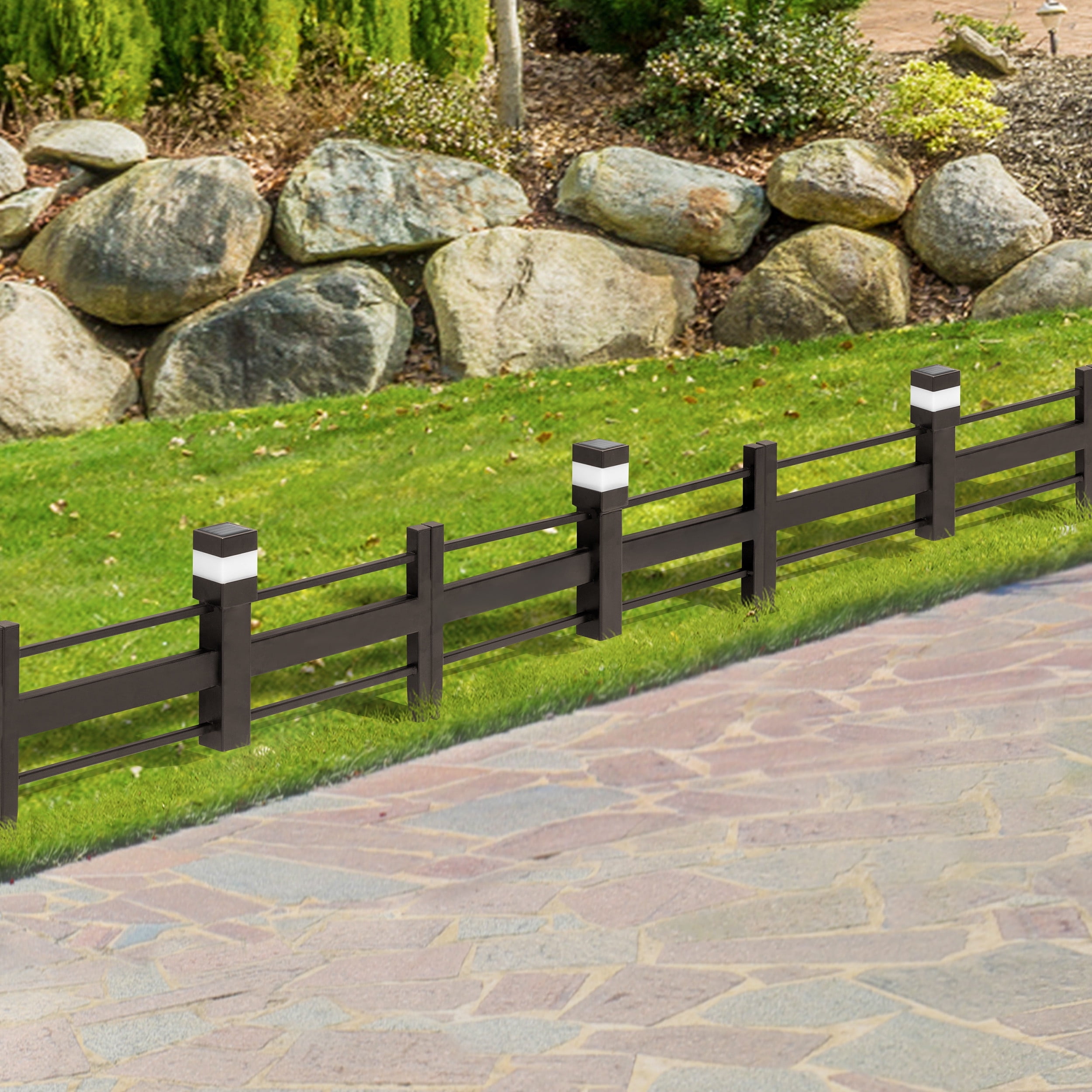 Sunjoy Iron Solar Garden Border Fencing, Metal Lattice Fence Panel Outdoor Decorative Garden Fences(5-pack)