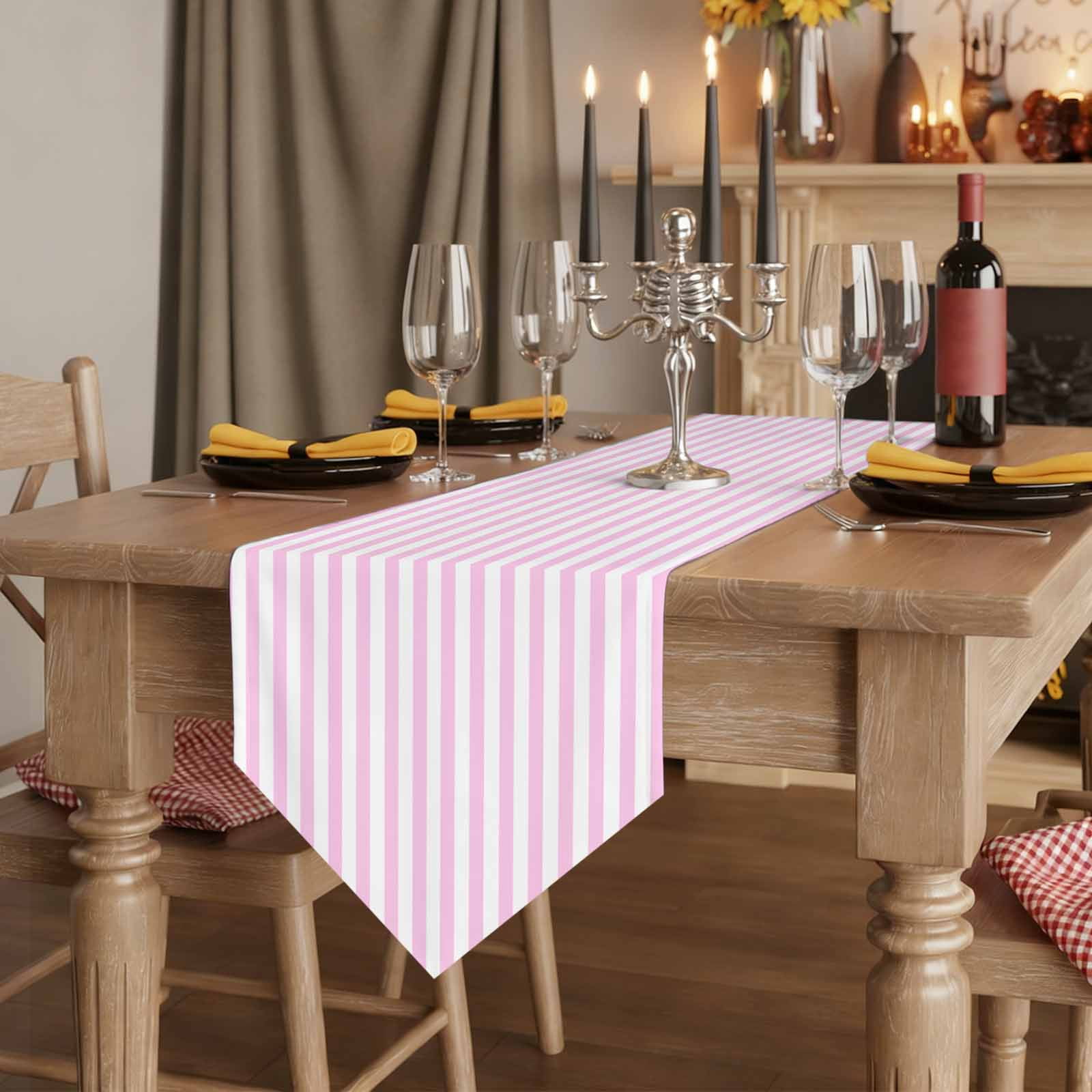 Pink White Stripe Table Runner Linen Burlap Table Runner 70 Inches Long Modern Minimalist Geometric Striped Dresser Scarves for Kitchen Island Coffee Dining Room Party Wedding Holiday Decor 13"x70"