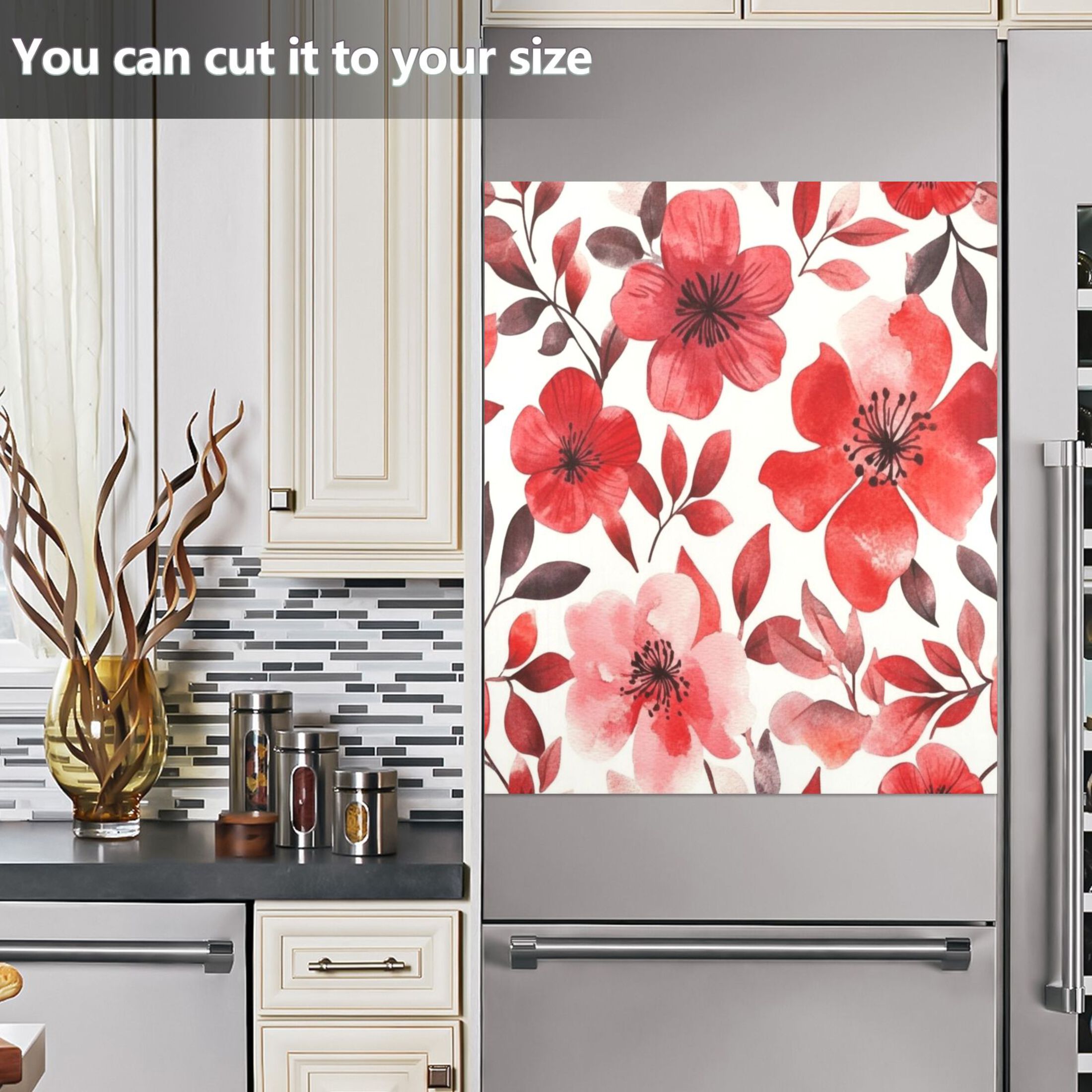 Dishwasher Magnetic Sticker 23x26 Inch Refrigerator Magnetic Sticker Washing Machine Magnetic Sticker Kitchen Panel Magnetic Sticker Home Decor Cartoon Red Flowers