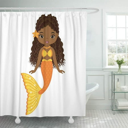 Shower Curtain Little Mermaid KSADK Orange Character Cute Little Mermaid Swimming African American Yellow Girl Princess Shower Curtain 66x72 inch ()