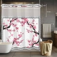 thumbnail image 5 of No Hook Shower Curtains with Snap-in Liner Set, Spring Pink Flowers Waterproof Hotel Style Bathroom Shower Curtain, Botanical Peach Blossoms Floral Breathable Mesh Top Window Bath Curtains 72''x78'', 5 of 9