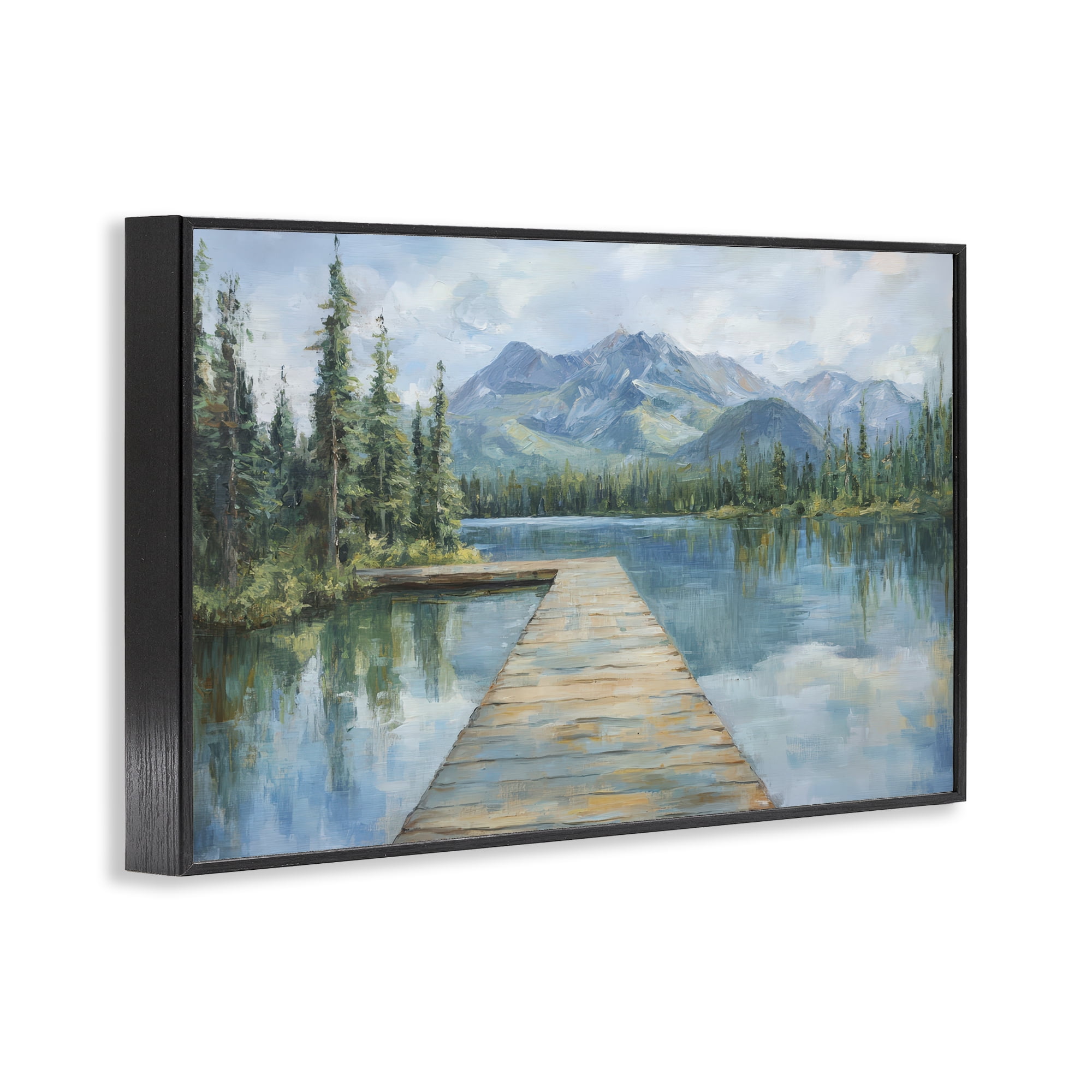 Stupell Industries Peaceful Lake Dock in the Mountains Black Framed Giclee Art, design by Petal Prints Design