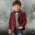 thumbnail image 2 of Pandaie Boys Wedding Fit Formal Suit Corduroy Lapel Single Breasted Blazer Jacket for Dress Up Outfits Wine,7-8 Years, 2 of 6