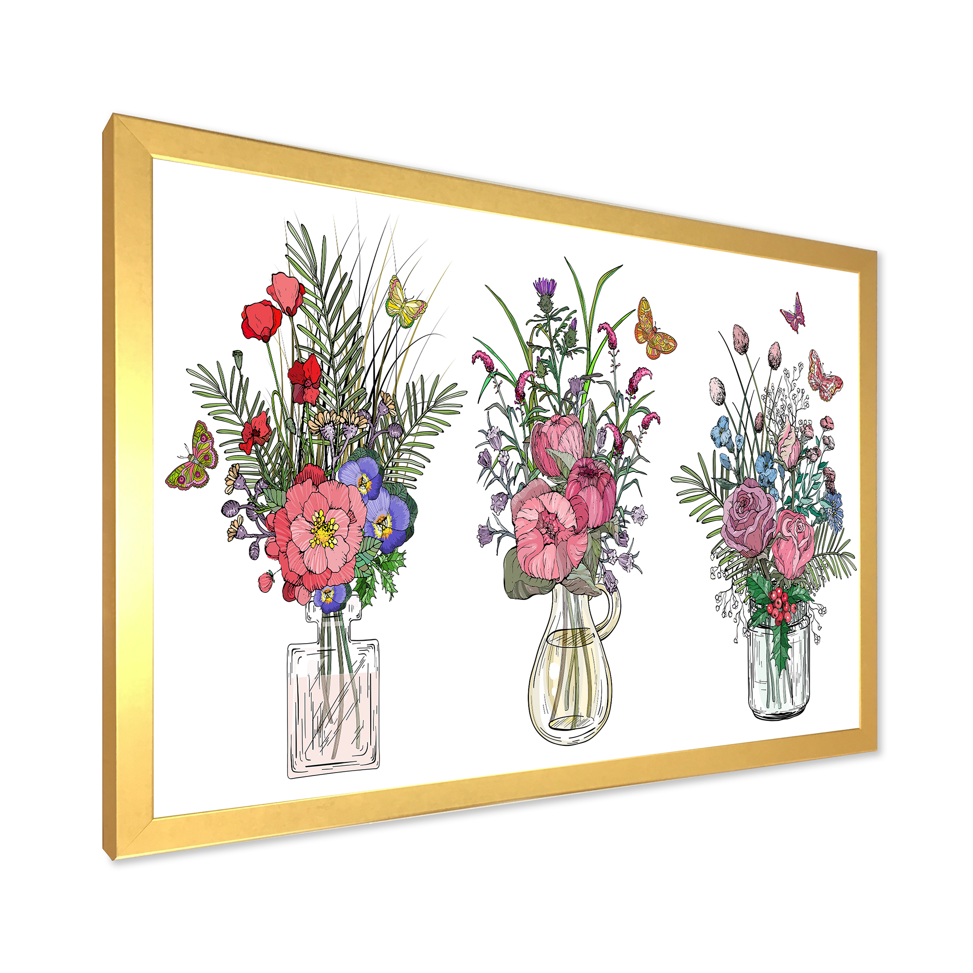 Designart 'Transparent Vases With Bouquets of Wildflowers II' Farmhouse Framed Art Print