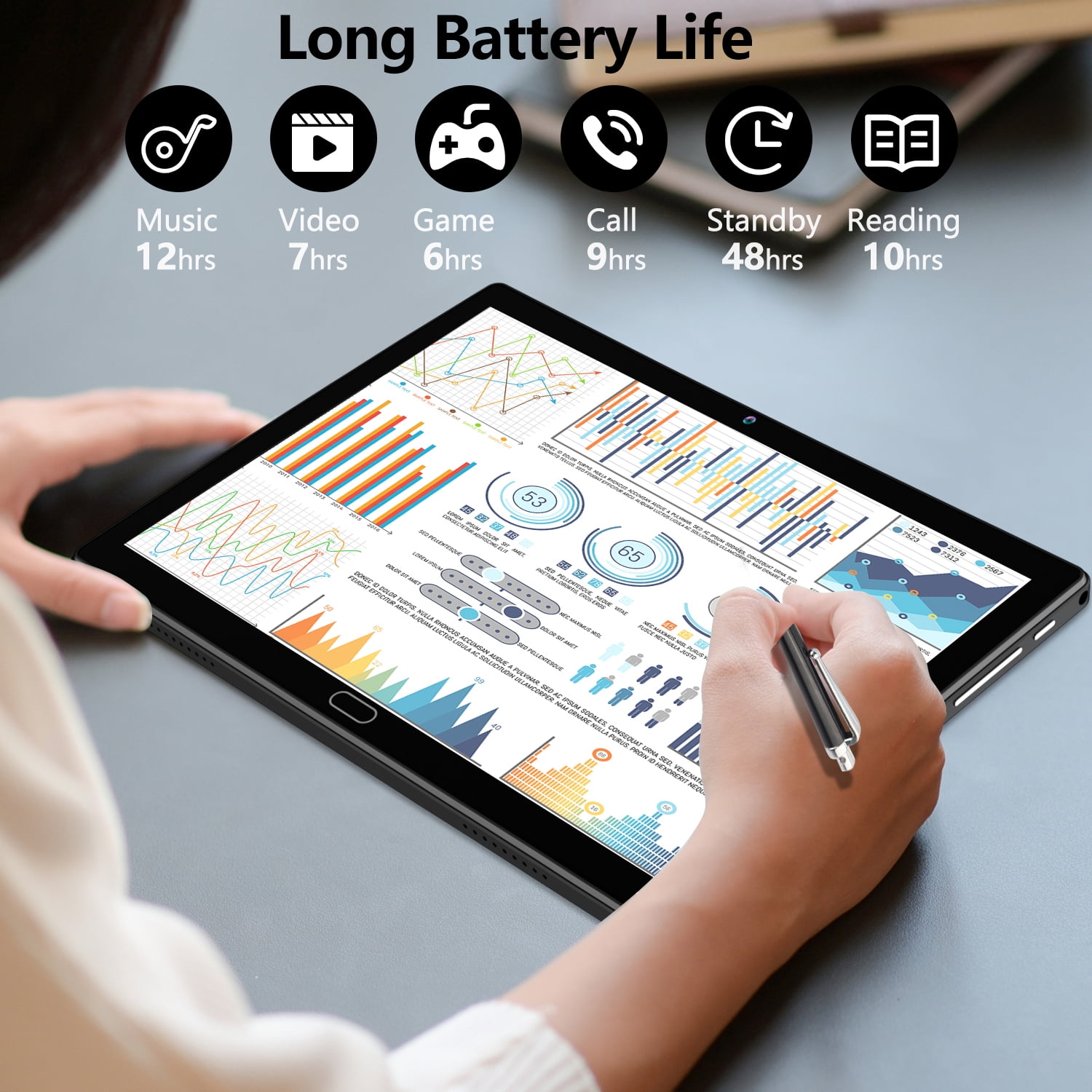 2024 Newest Android 13 Tablet with Keyboard, 10.1 inch Tablet,4 + 64GB Storage, Octa-Core, Android Tablet
