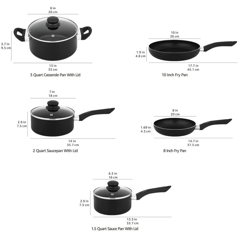Basics 3-Piece Non-Stick Frying Pan Set - 8 Inch, 10 Inch & 12 Inch,  Black