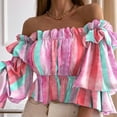 thumbnail image 3 of Pompotops Dames Mode d'Été Sexy une Épaule Trois-Quarts Imprimé Chiffon Top, 3 of 3