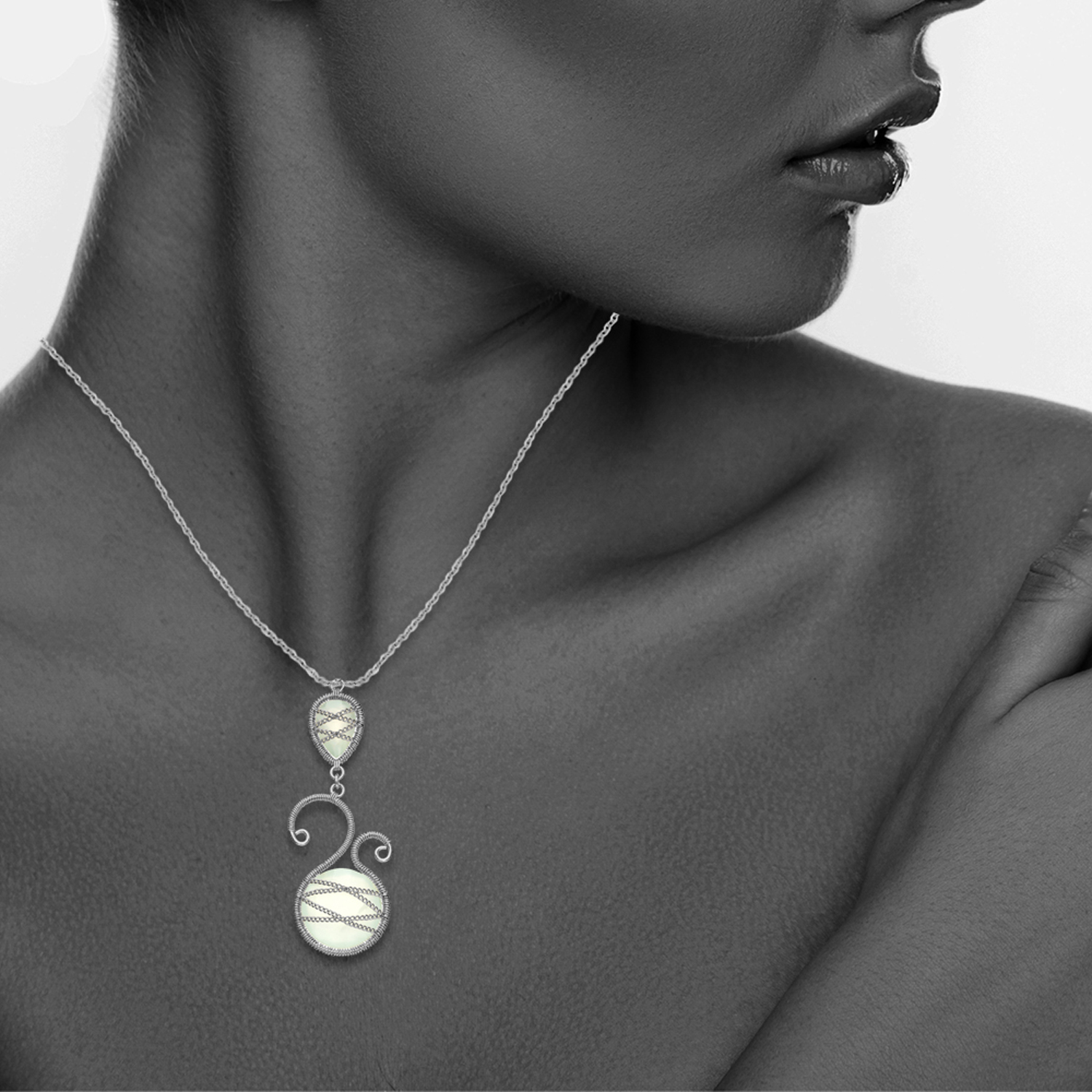 5th & Main Sterling Silver Hand Wrapped Asymmetric And Teardrop Chalcedony Stone Pendant Necklace *** ***