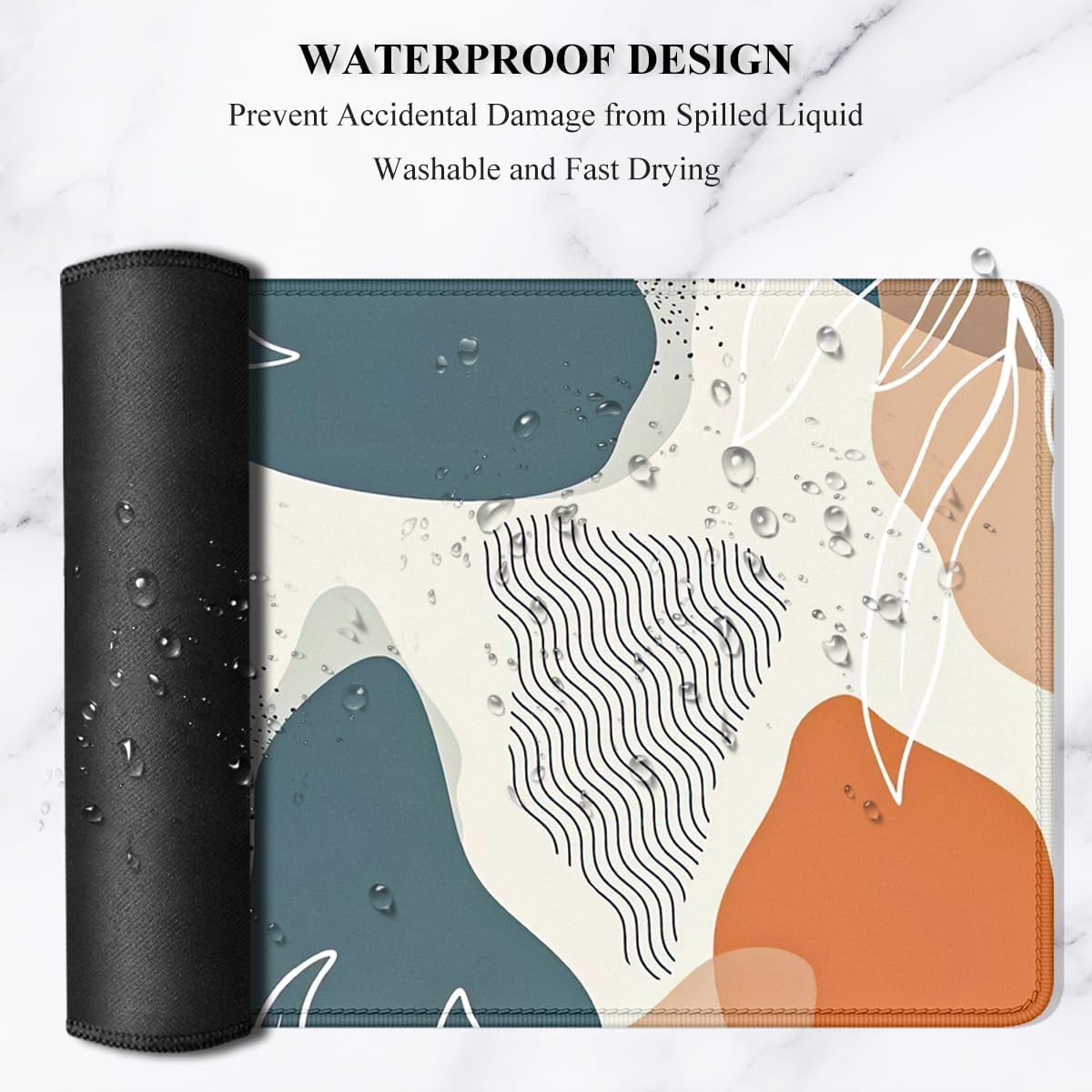 Desk Pad, XL Extended Large Gaming Mouse Pad 31.5 x 11.8 Inch, Waterproof Mousepad with Stitched Edges, Non-Slip Computer Keyboard Laptop Mat for Women Men Office Work, Abstract Art Leaves
