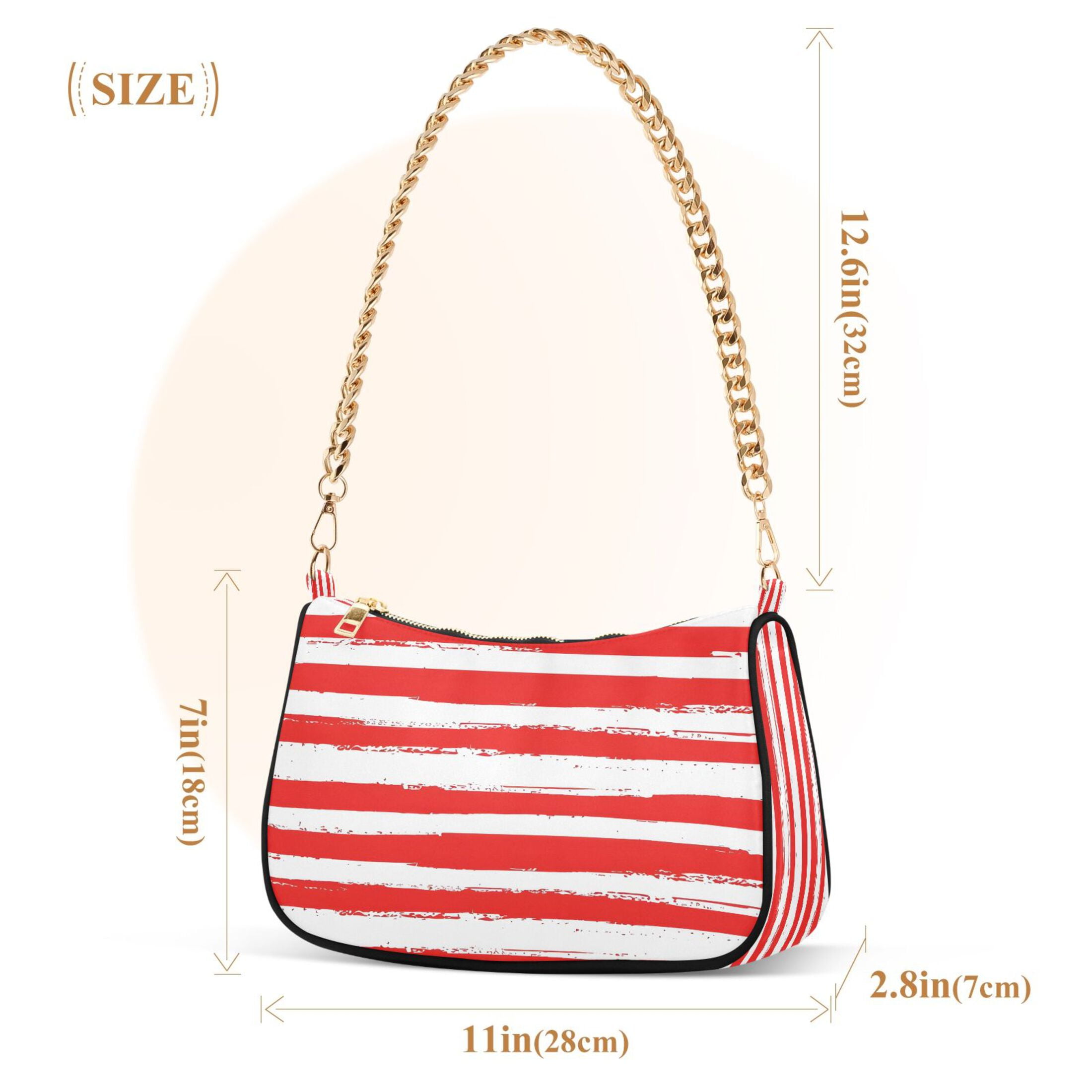 Ryvnso Red and White Stripes Womens Chain Shoulder Bag Tote Handbags Clutch Hobo Purse with Zipper for Travel