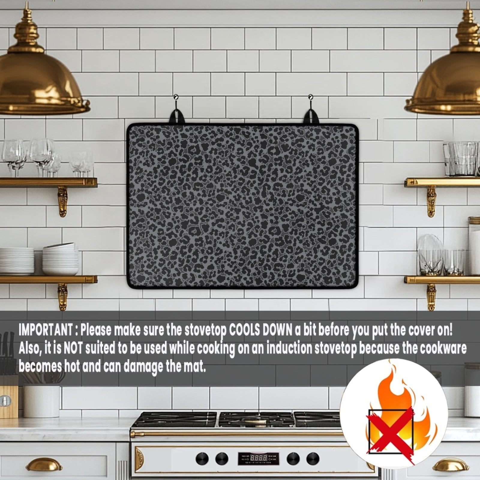 Xoenoiee Black Leopard Print Stove Cover for Electric Stove, Foldable Stove Top Cover for Glass Top, Heat Rubber Mat Cooktop Cover Top Protector, 29.18" x 20.96"