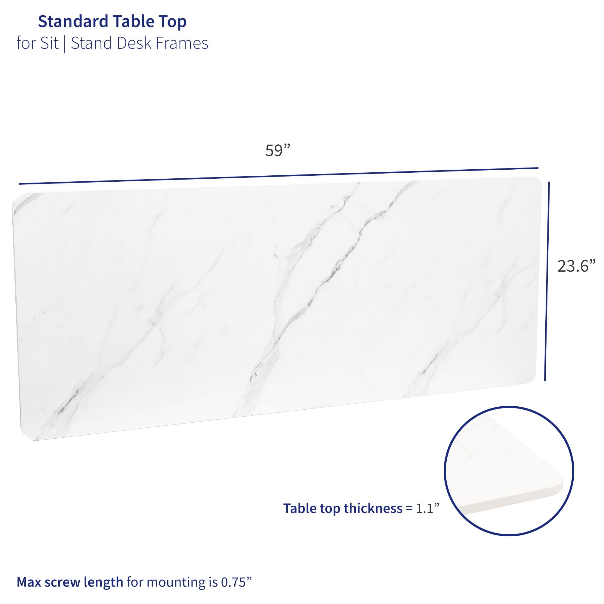 VIVO White Marble 60 x 24 inch Dry Erase Table Top for Sit to Stand Desk Frames