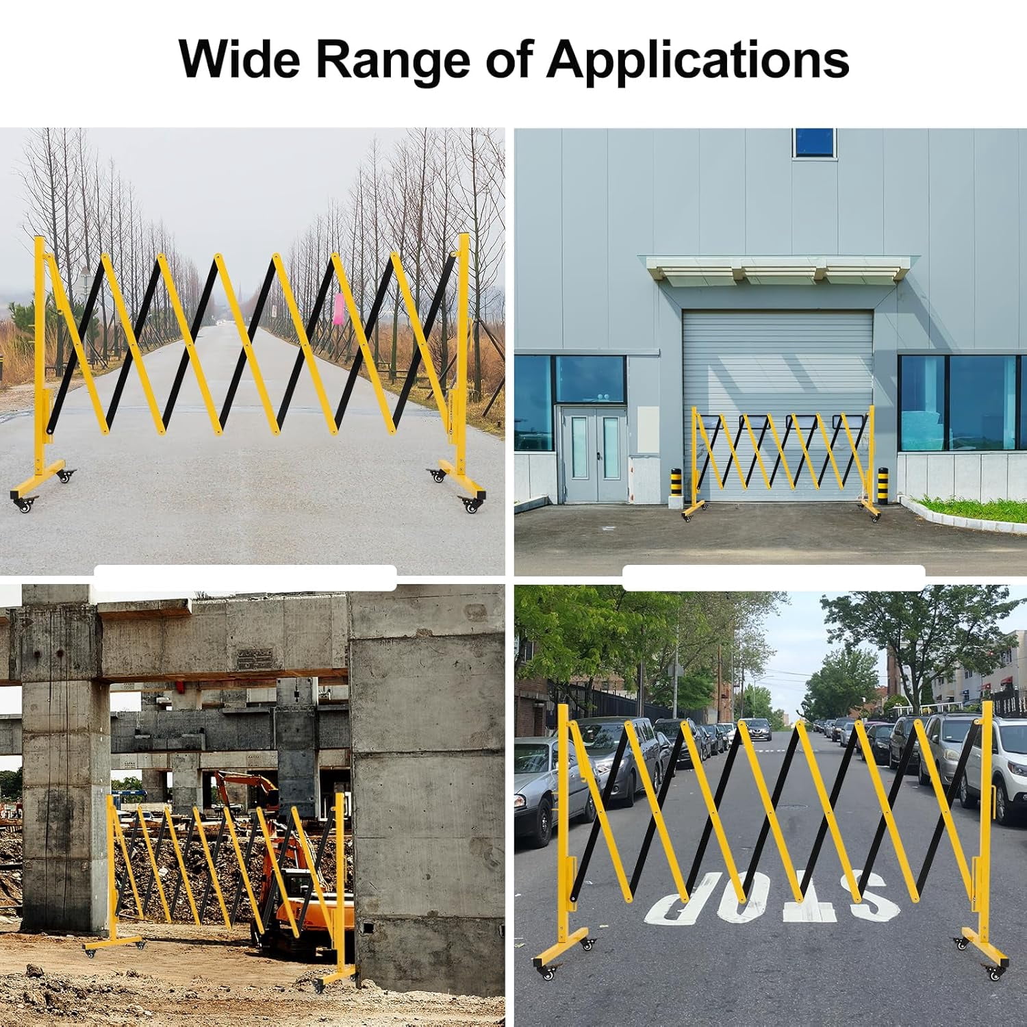 Metal Expandable Barricade, 11FT Folding Security Gate, Retractable Driveway Gate, Folding Safety Barricade, Yellow and Black